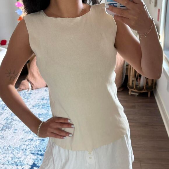 coldwater creek cream cotton silk blend sleeveless knit top size medium - Picture 1 of 6